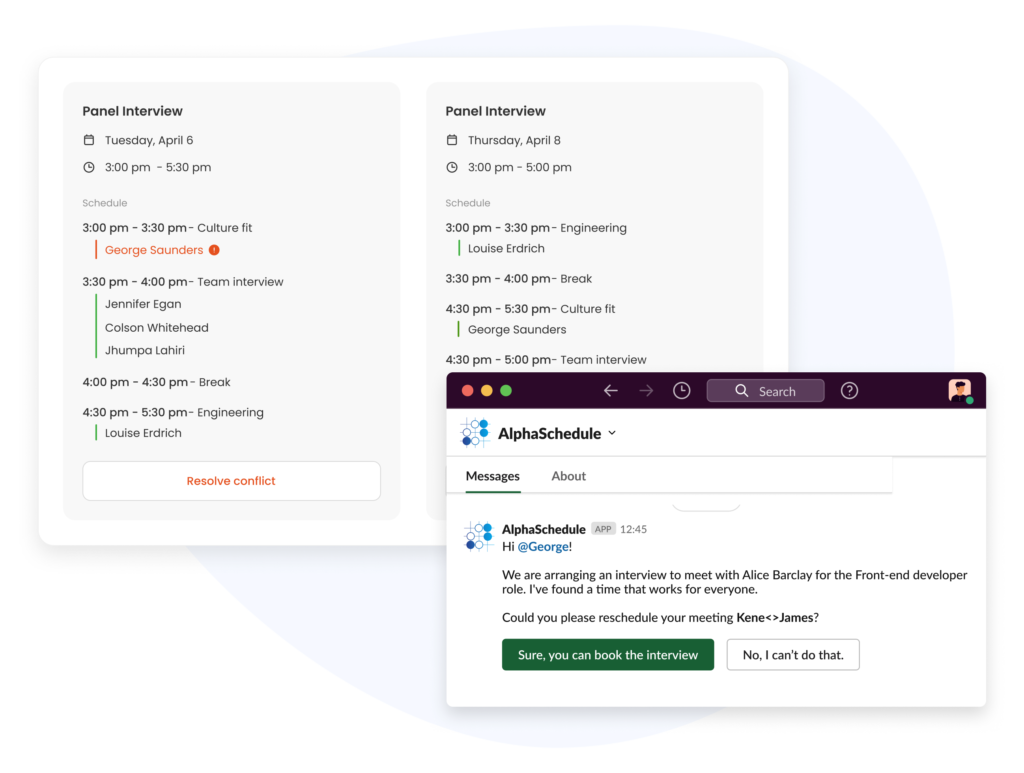 coordinate interviews and resolve conflicts in seconds with AlphaSchedule